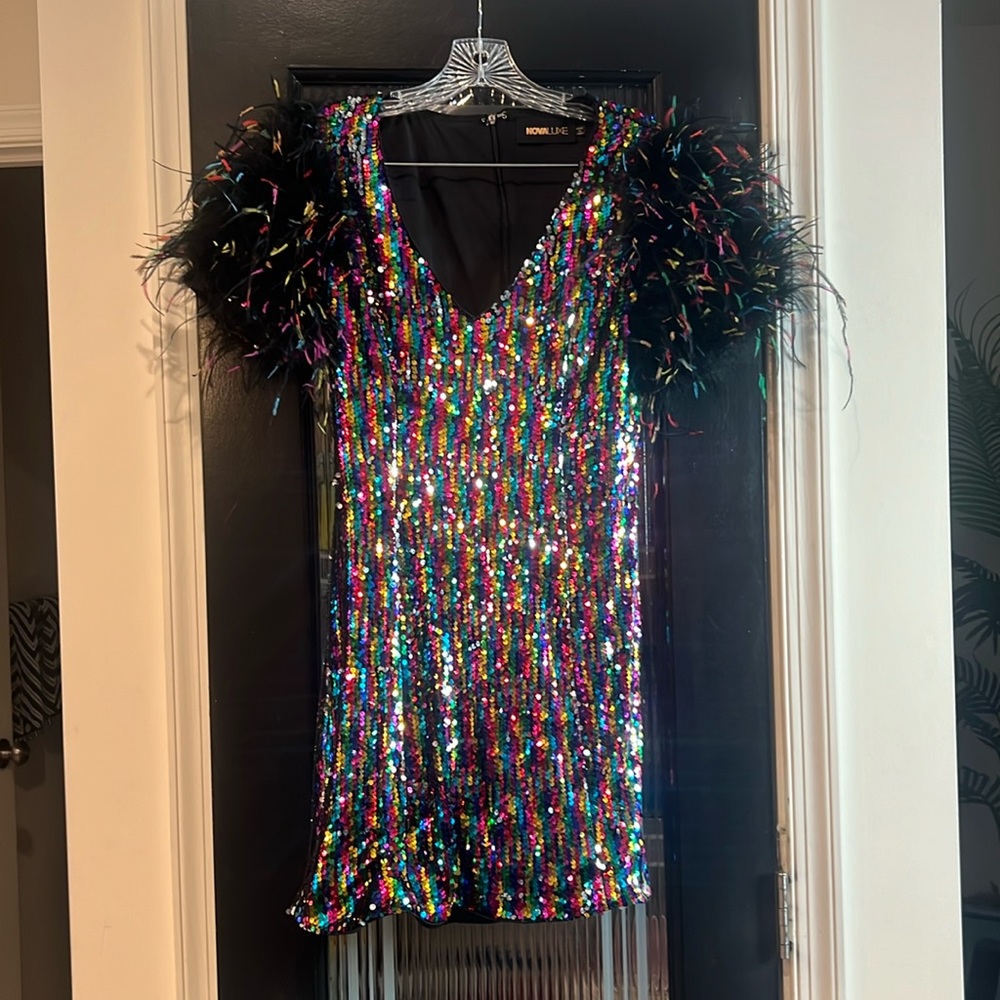 Colorful sequin feather dress